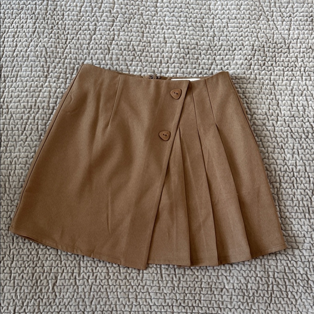 Cammense - Elegant Camel Back Zipper Pleated Skirt